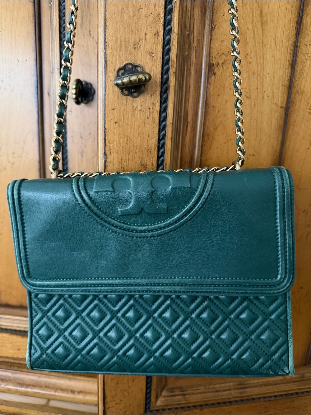Tory Burch green Quilted Leather Chain Shoulder Bag